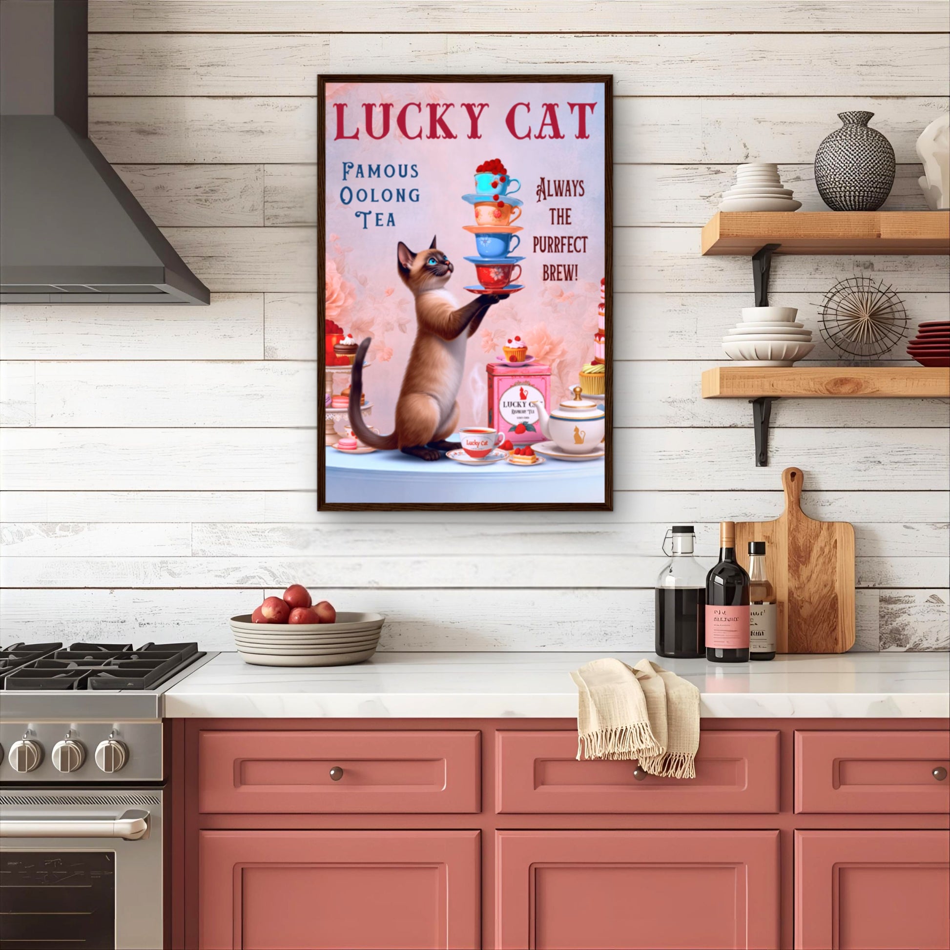 Siamese Lucky Cat Vintage Tea Art Print