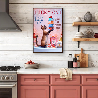 Siamese Lucky Cat Vintage Tea Art Print