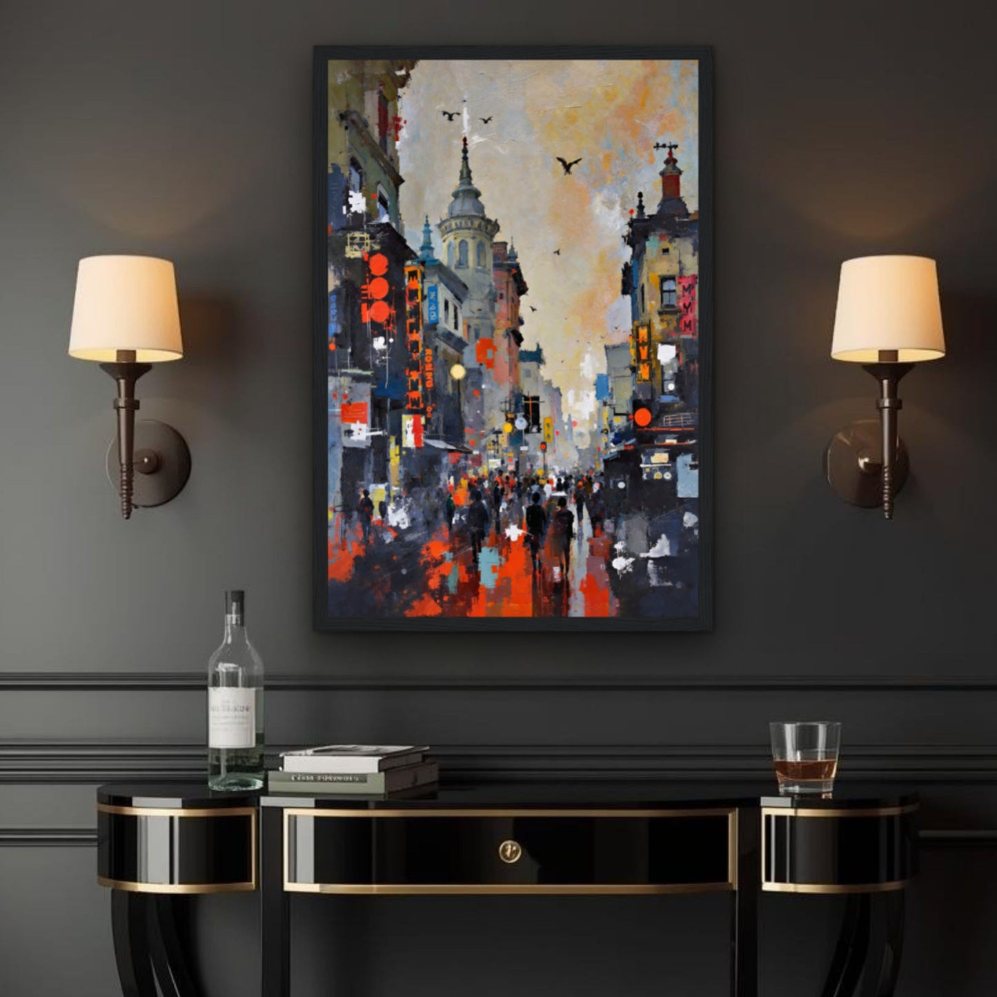 Gothic City Street Art Print - European Cityscape