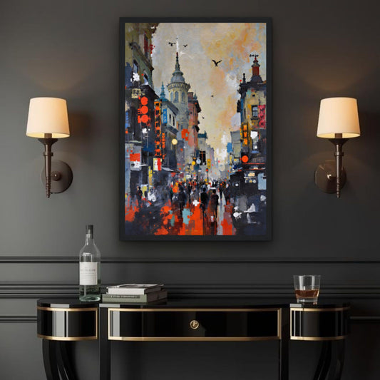 Gothic City Street Art Print - European Cityscape