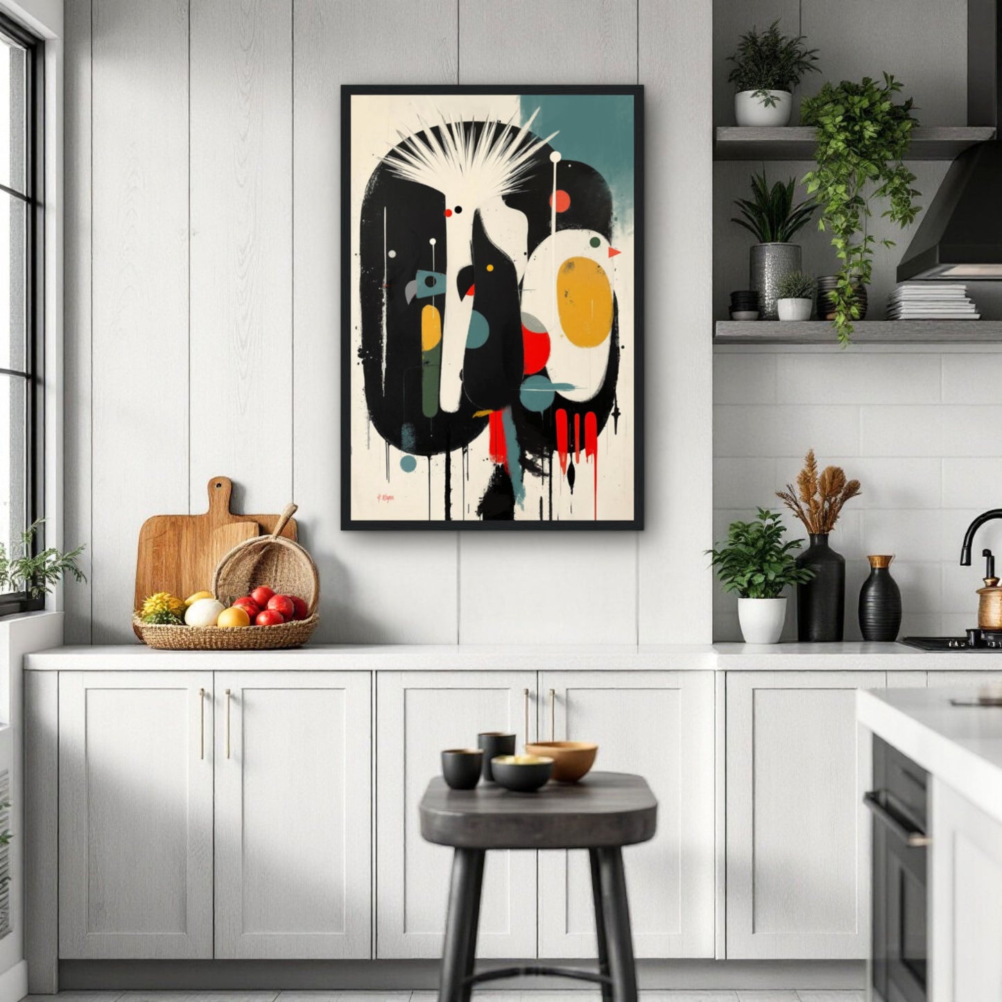 Modern Cockatoo Bird Art Poster Print - Framed Tropical Mid- Century Wall Decor