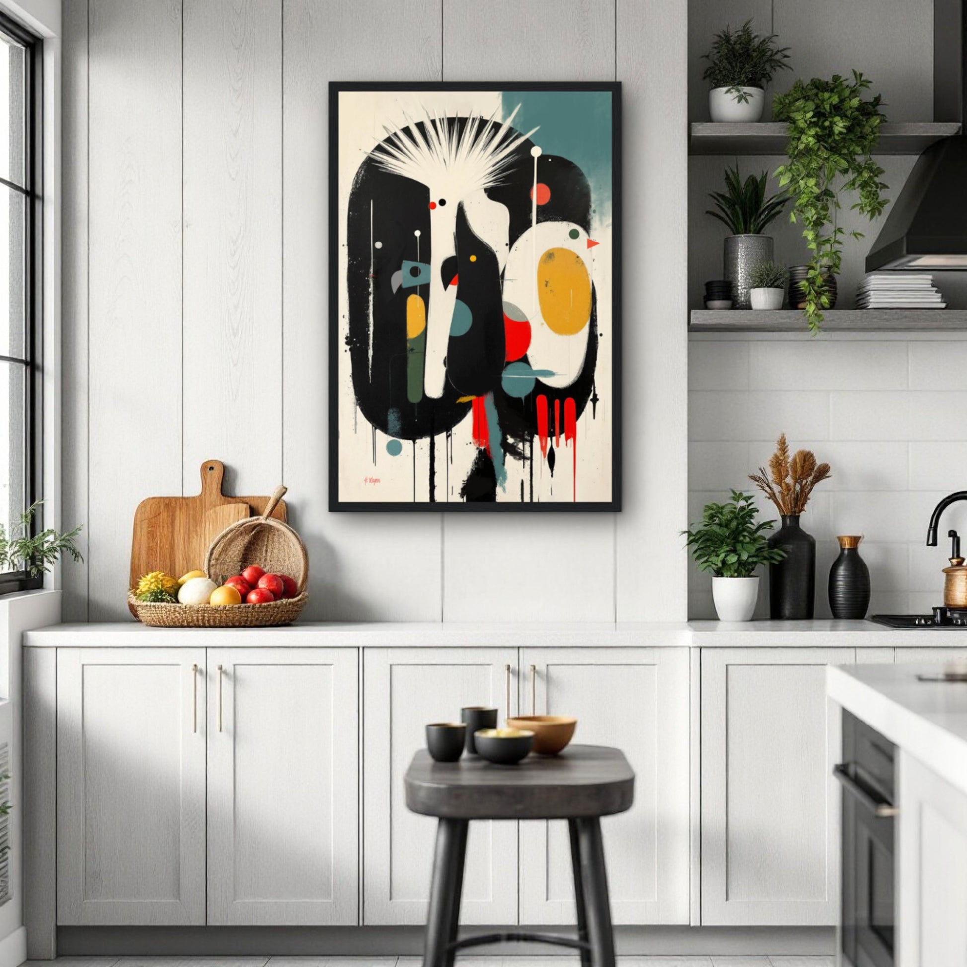Modern Cockatoo Bird Art Poster Print - Framed Tropical Mid- Century Wall Decor