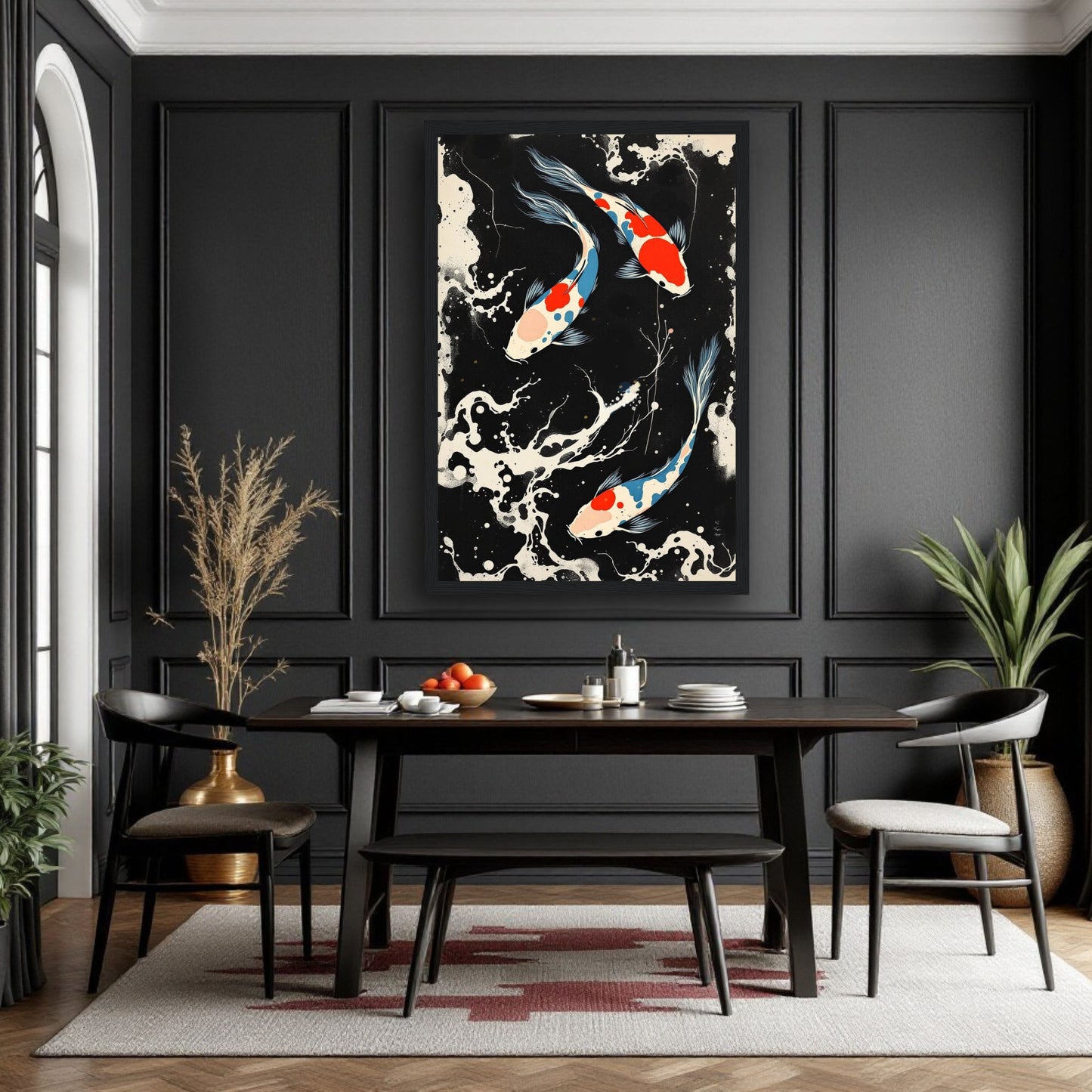Modern Black White Koi Fish Ocean Art Print
