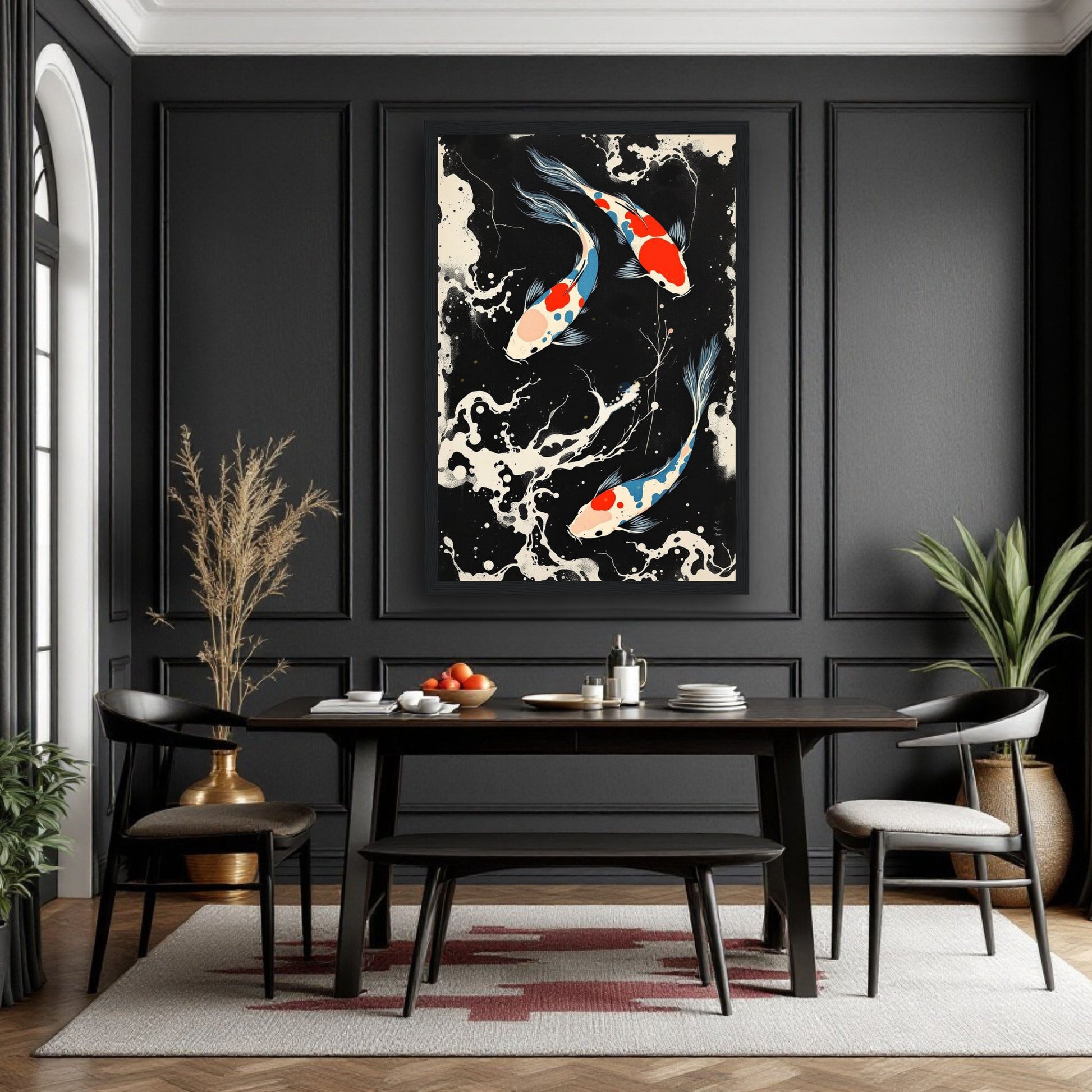 Modern Black White Koi Fish Ocean Art Print