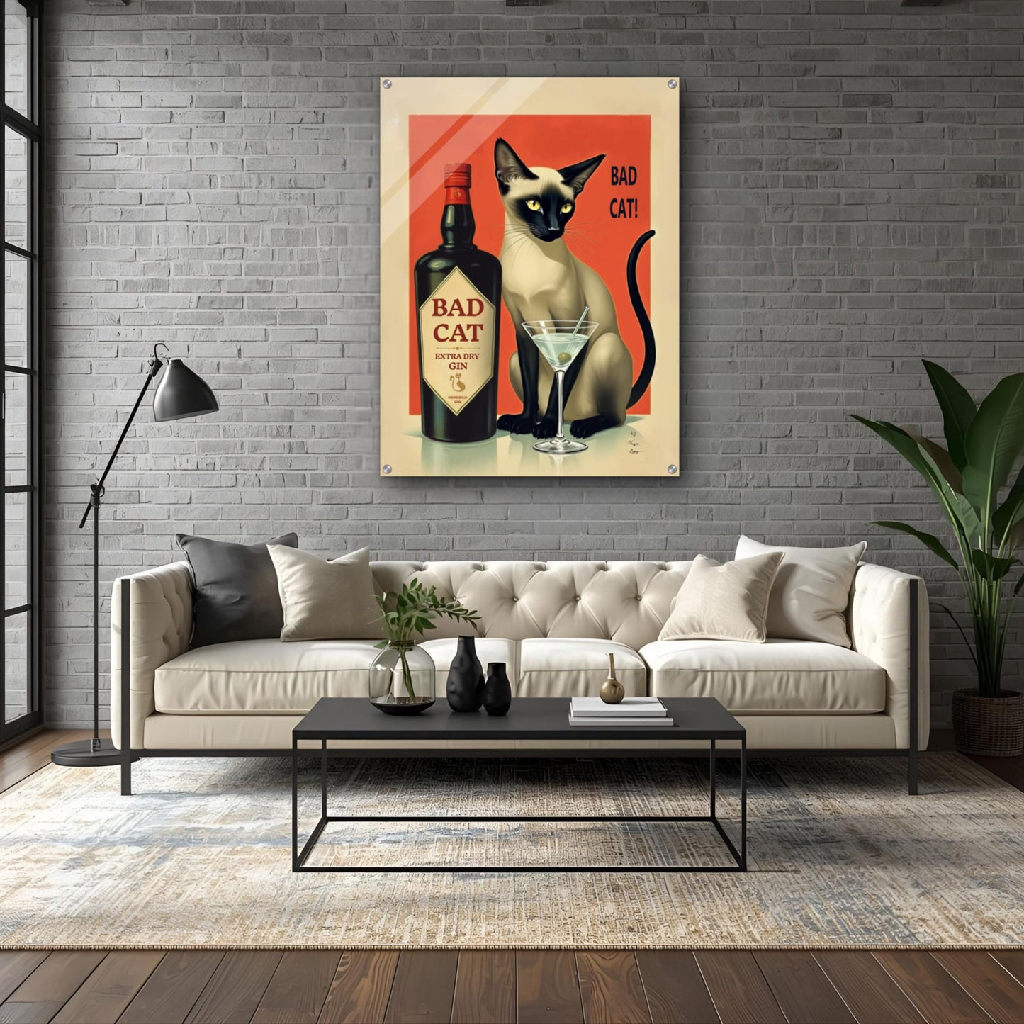 Siamese Cat Gin Martini Cocktail Art Print