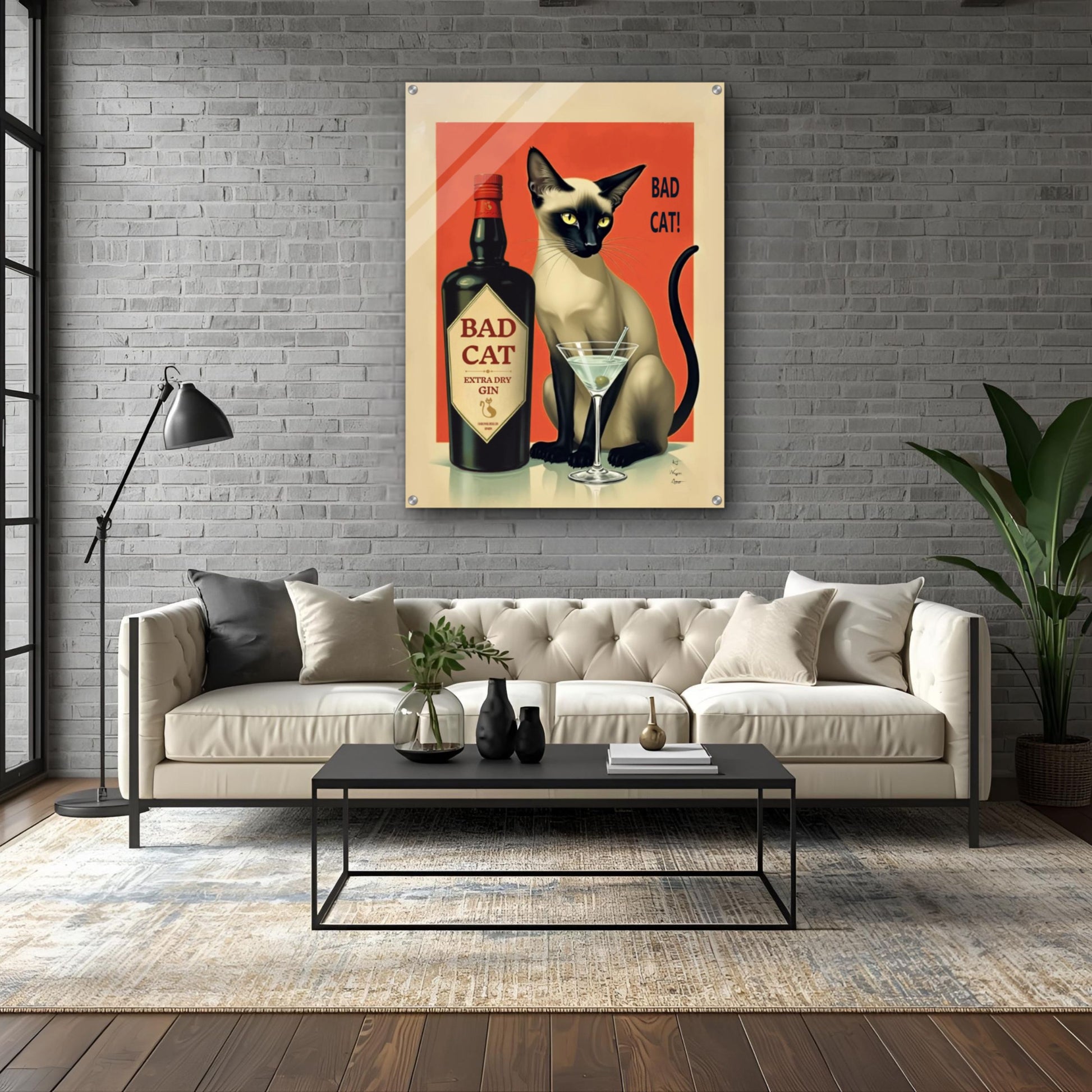 Siamese Cat Gin Martini Cocktail Art Print