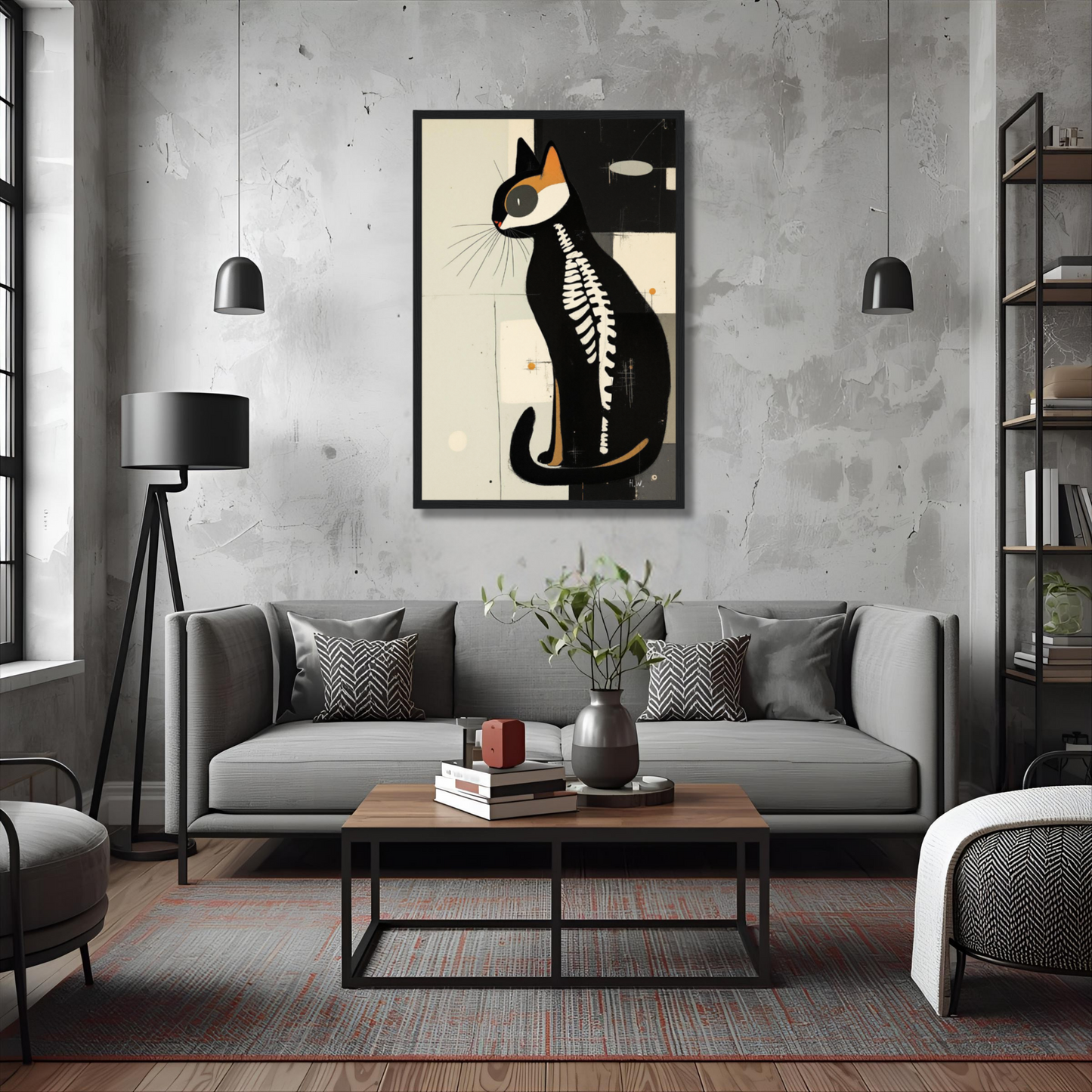 Modern Cat Skeleton Abstract Art Poster Print