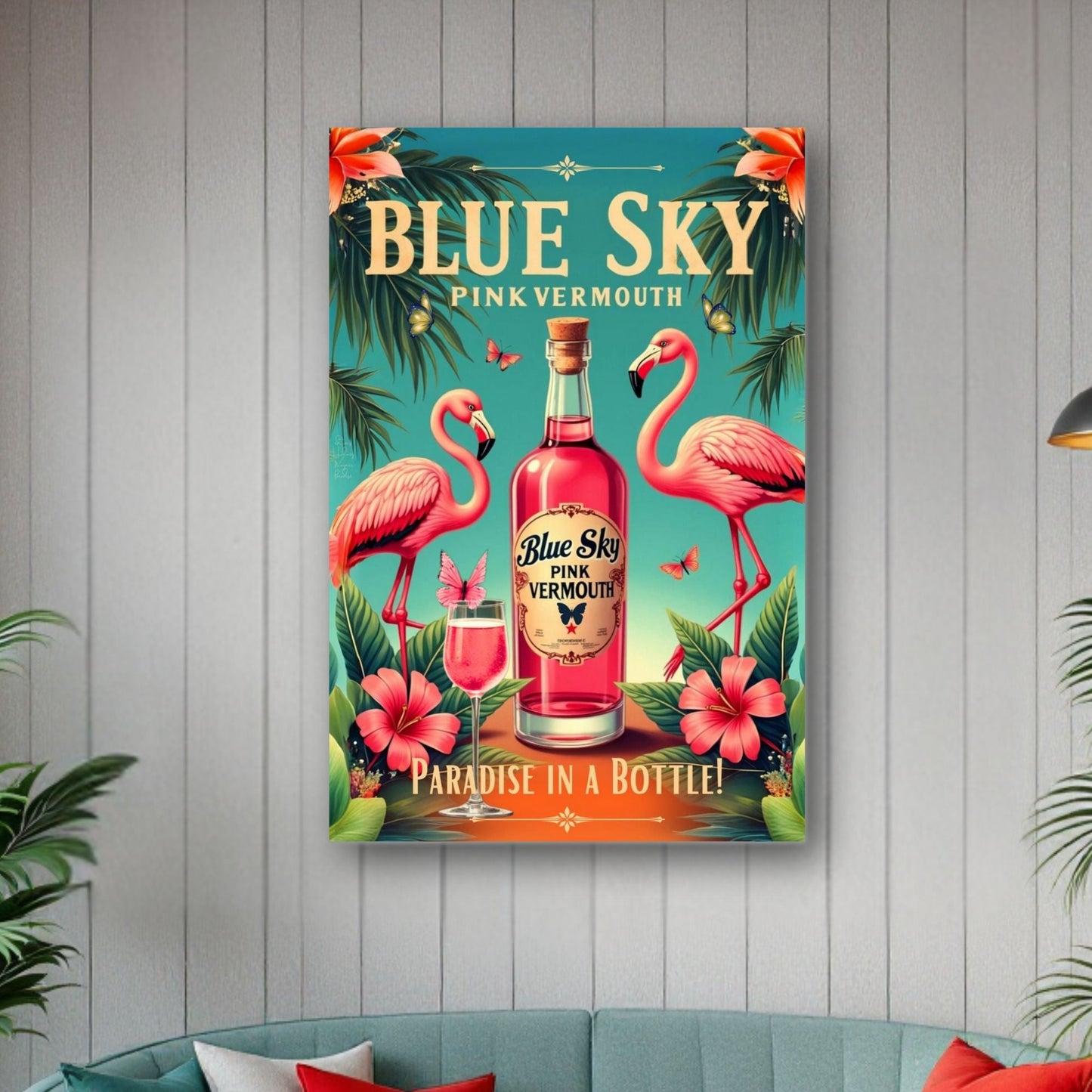 Vintage Pink Flamingo Tiki Bar Art Print