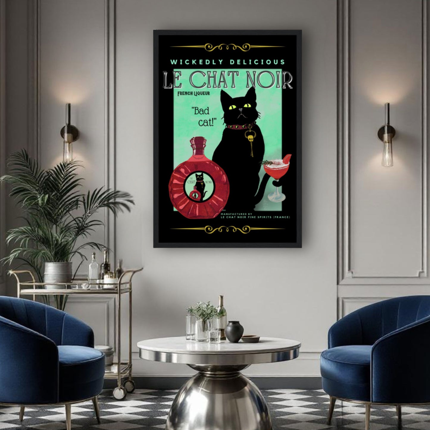 Black Cat Cocktail French Art Deco Print