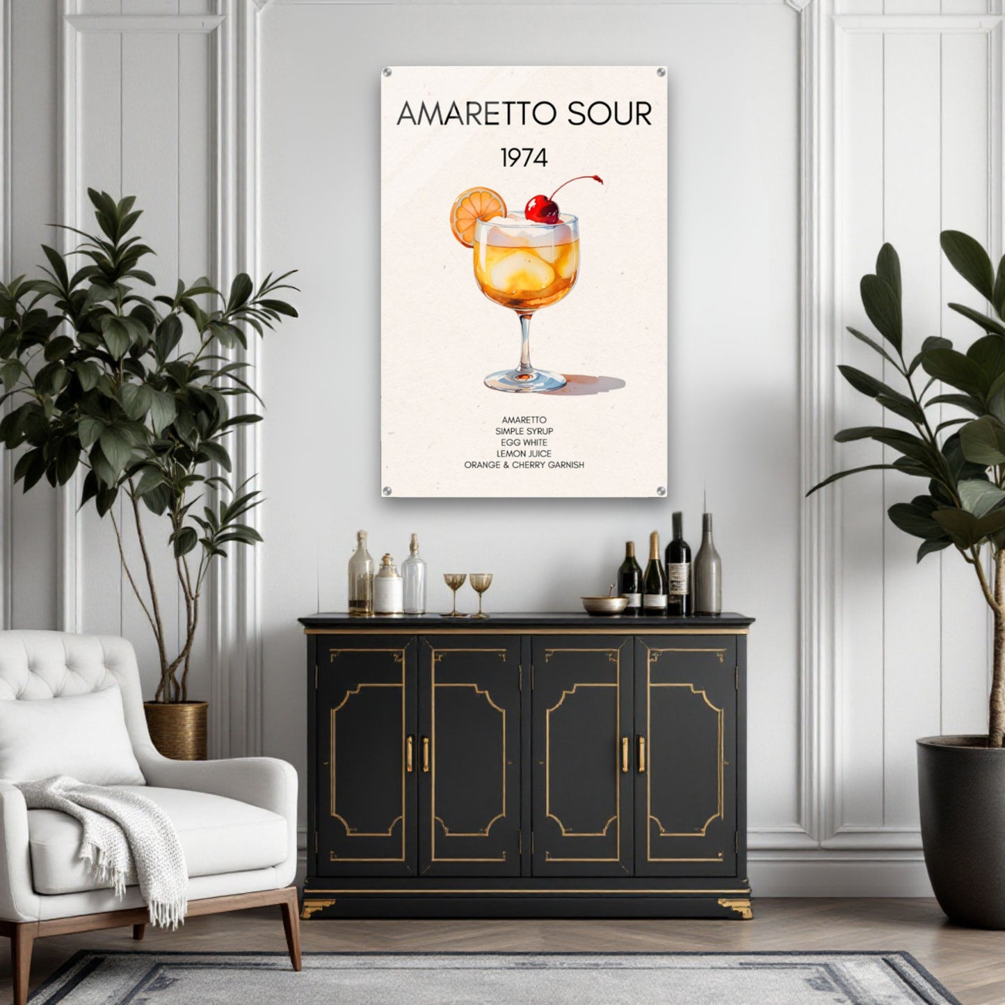 Amaretto Sour Cocktail Bar Art Print No Frame 40x60 cm 16x24″ Gallery Wrapped Canvas