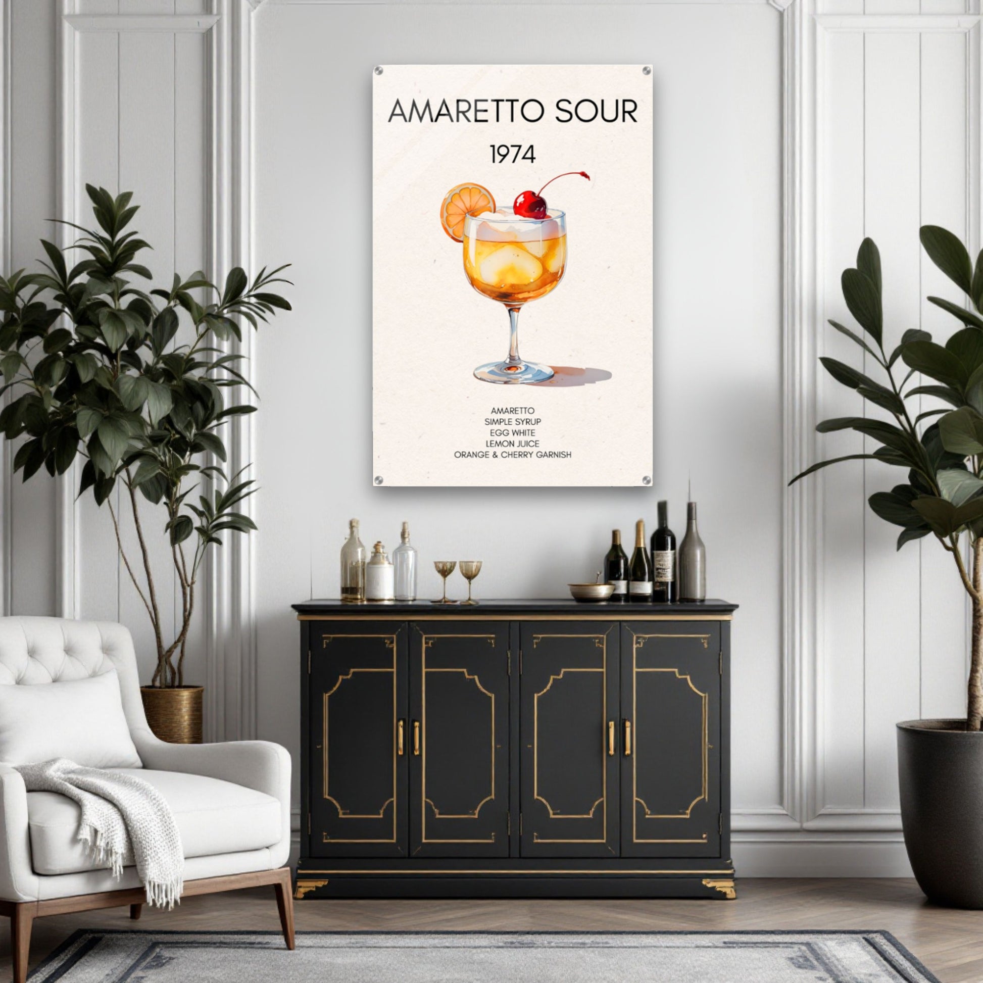 Amaretto Sour Cocktail Bar Art Print No Frame 40x60 cm 16x24″ Gallery Wrapped Canvas
