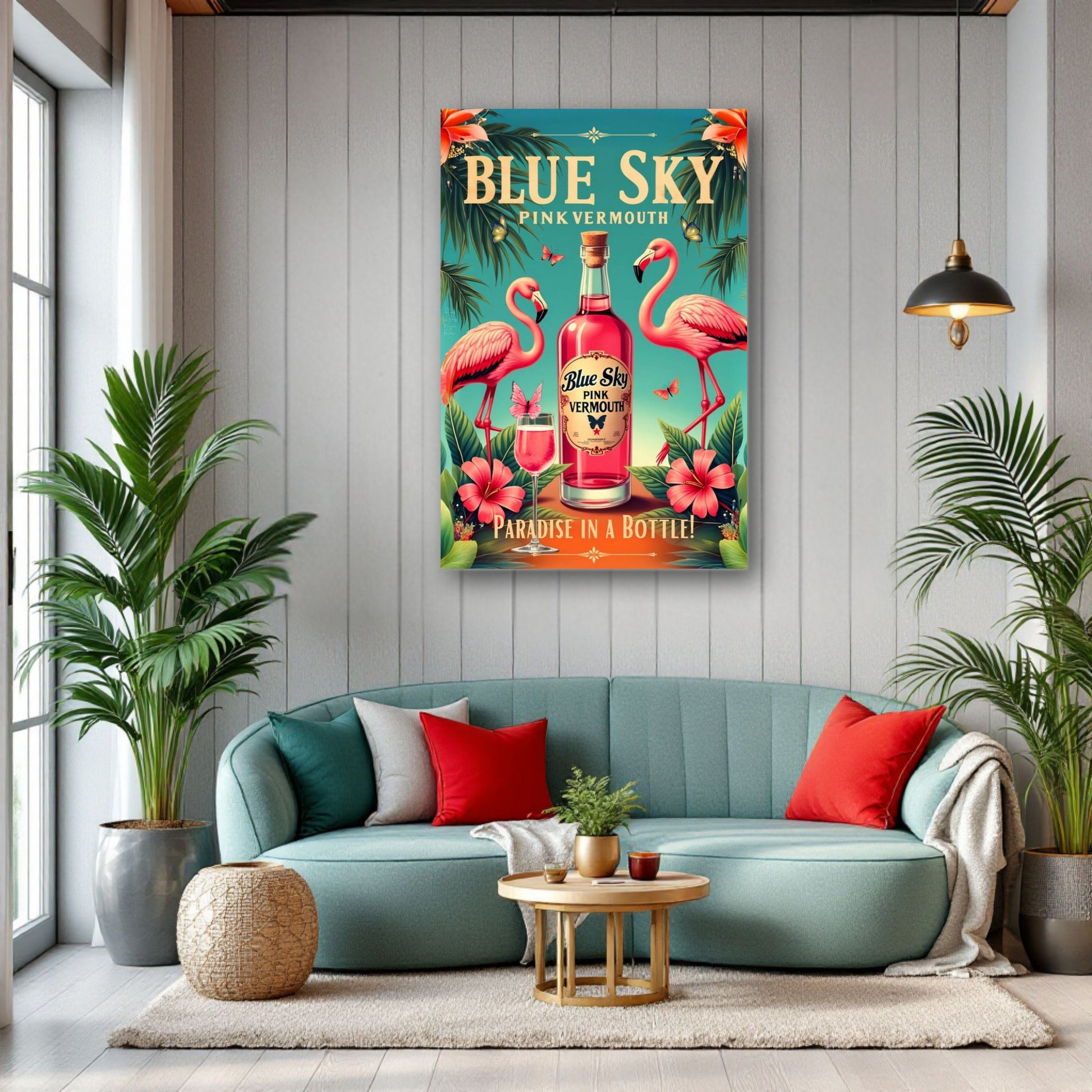 Vintage Pink Flamingo Tiki Bar Art Print