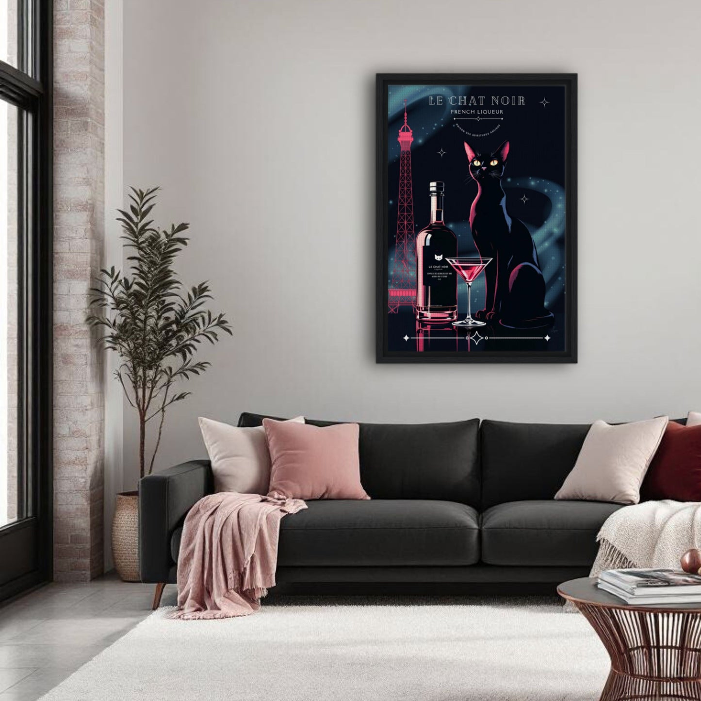 Art Deco Le Chat Noir French Black Cat Art Print 30x45 cm 12x18″ Museum-Quality Matte Paper Wooden Framed Poster White frame