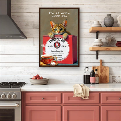 Tabby Lucky Cat Tea Vintage Kitchen Art Print
