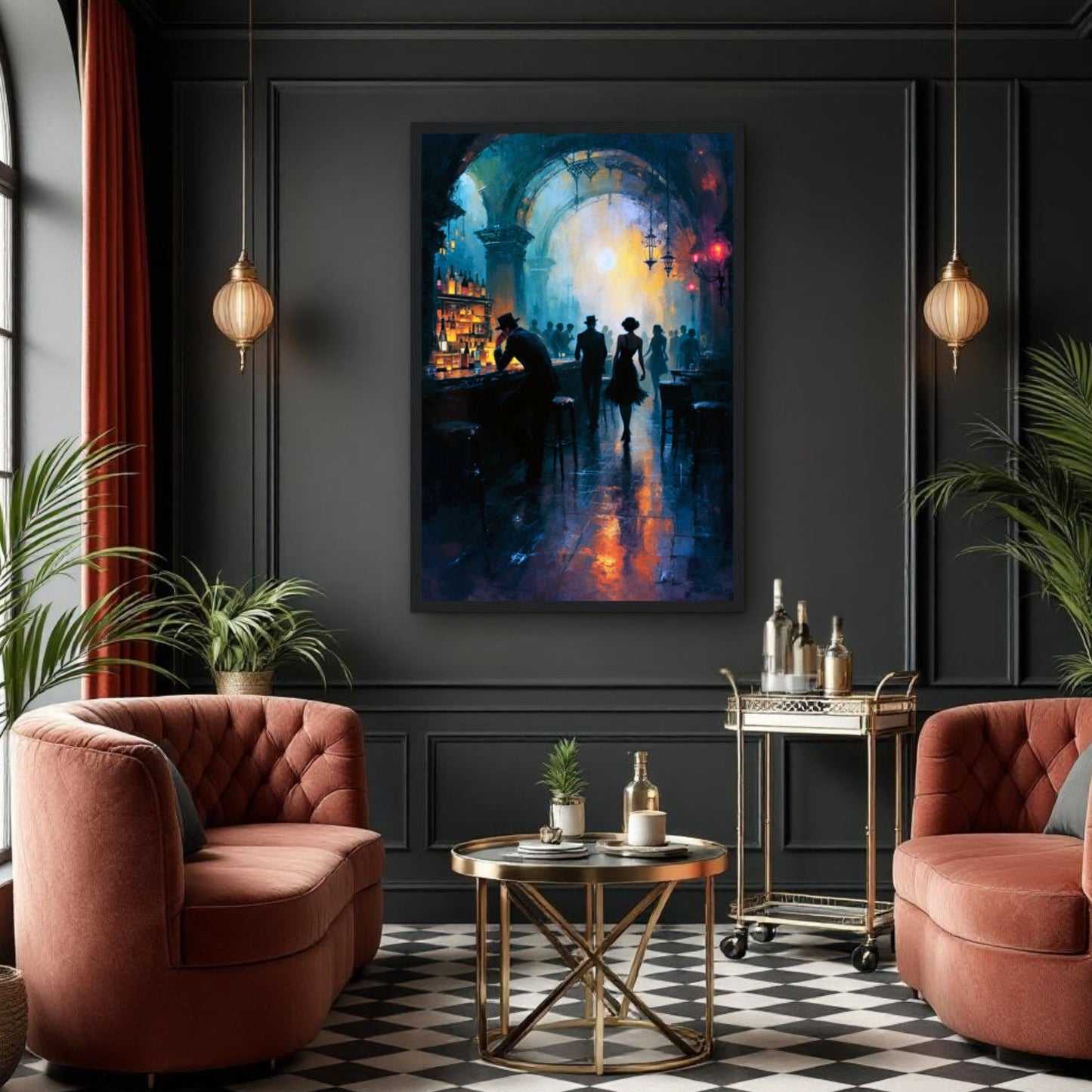 Dance Hall Speakeasy Art Print 70x100 cm 28x40″ Museum-Quality Matte Paper Wooden Framed Poster Dark Brown Wood Frame