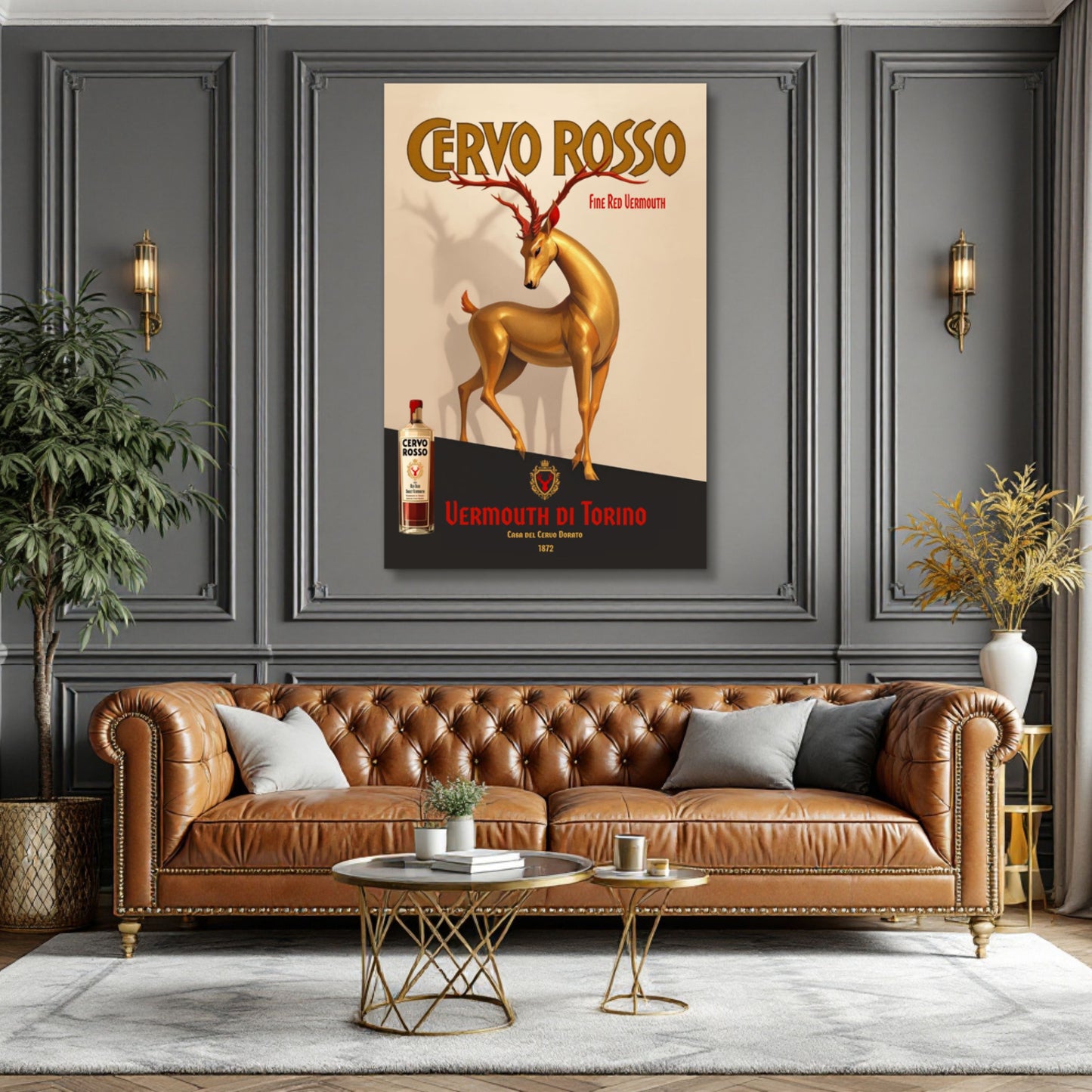 Art Deco Golden Deer Cocktail Bar Poster Print