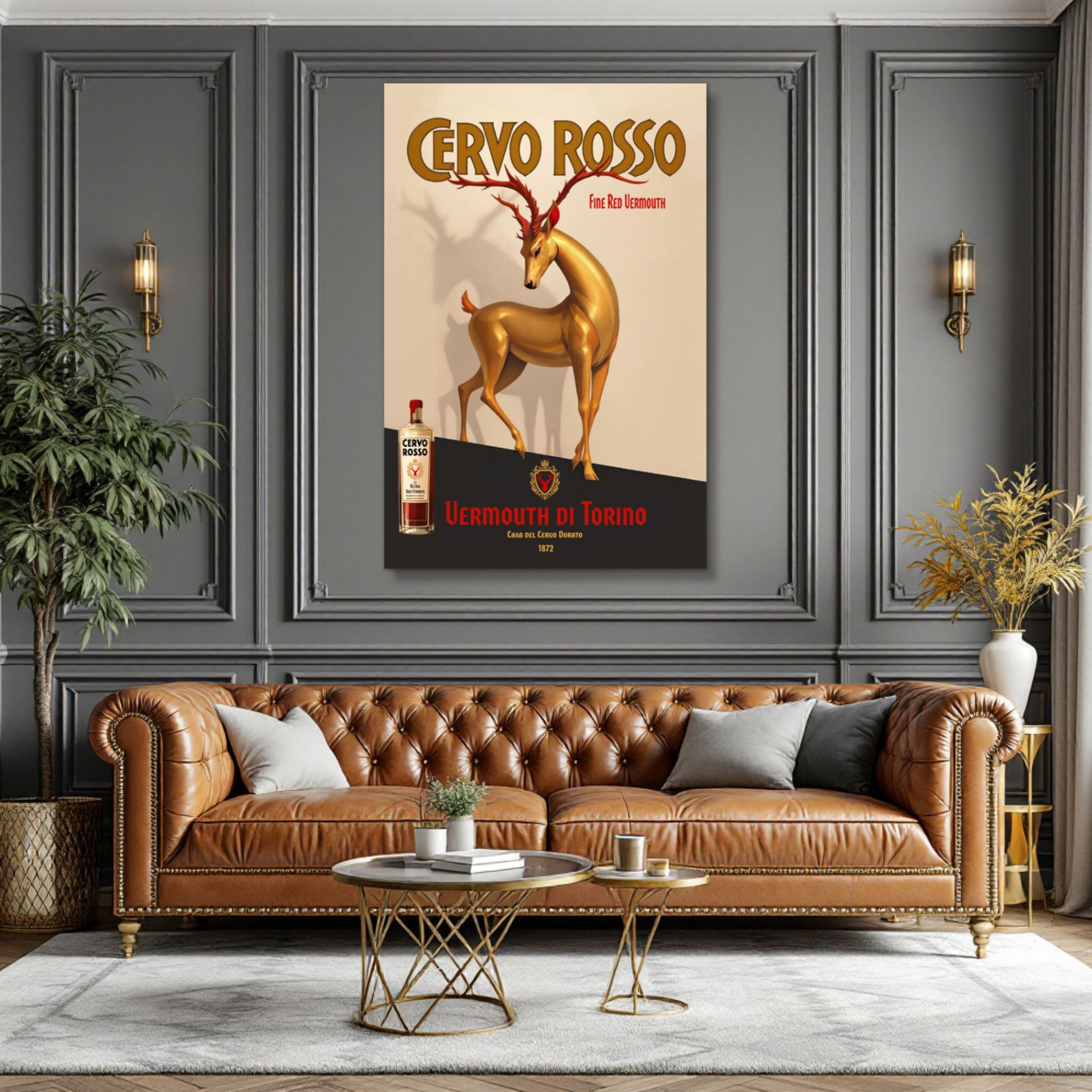 Art Deco Golden Deer Cocktail Bar Poster Print