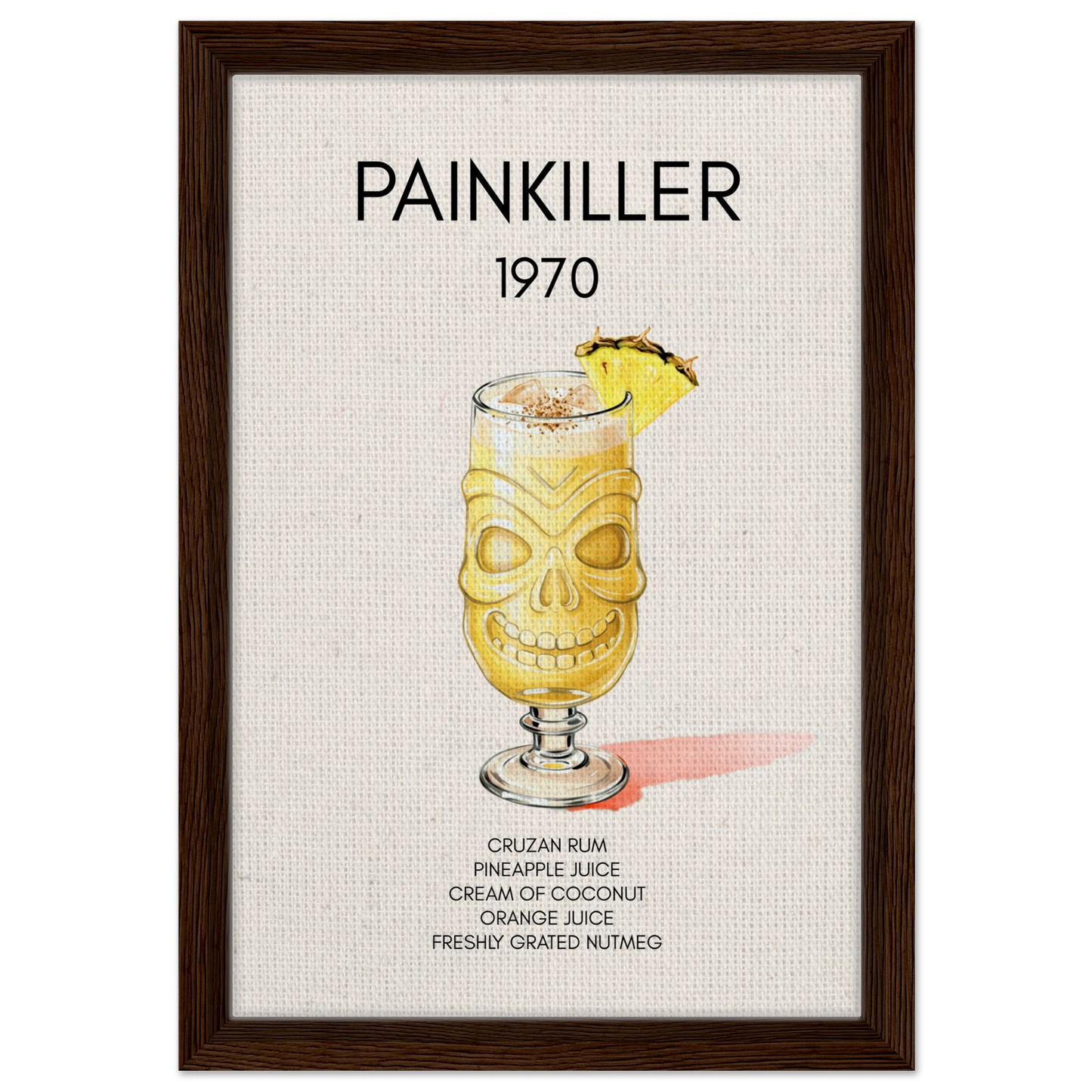 Painkiller Cocktail Bar Art Poster Print Dark Brown Wood Frame 30x45 cm 12x18″ Framed Canvas