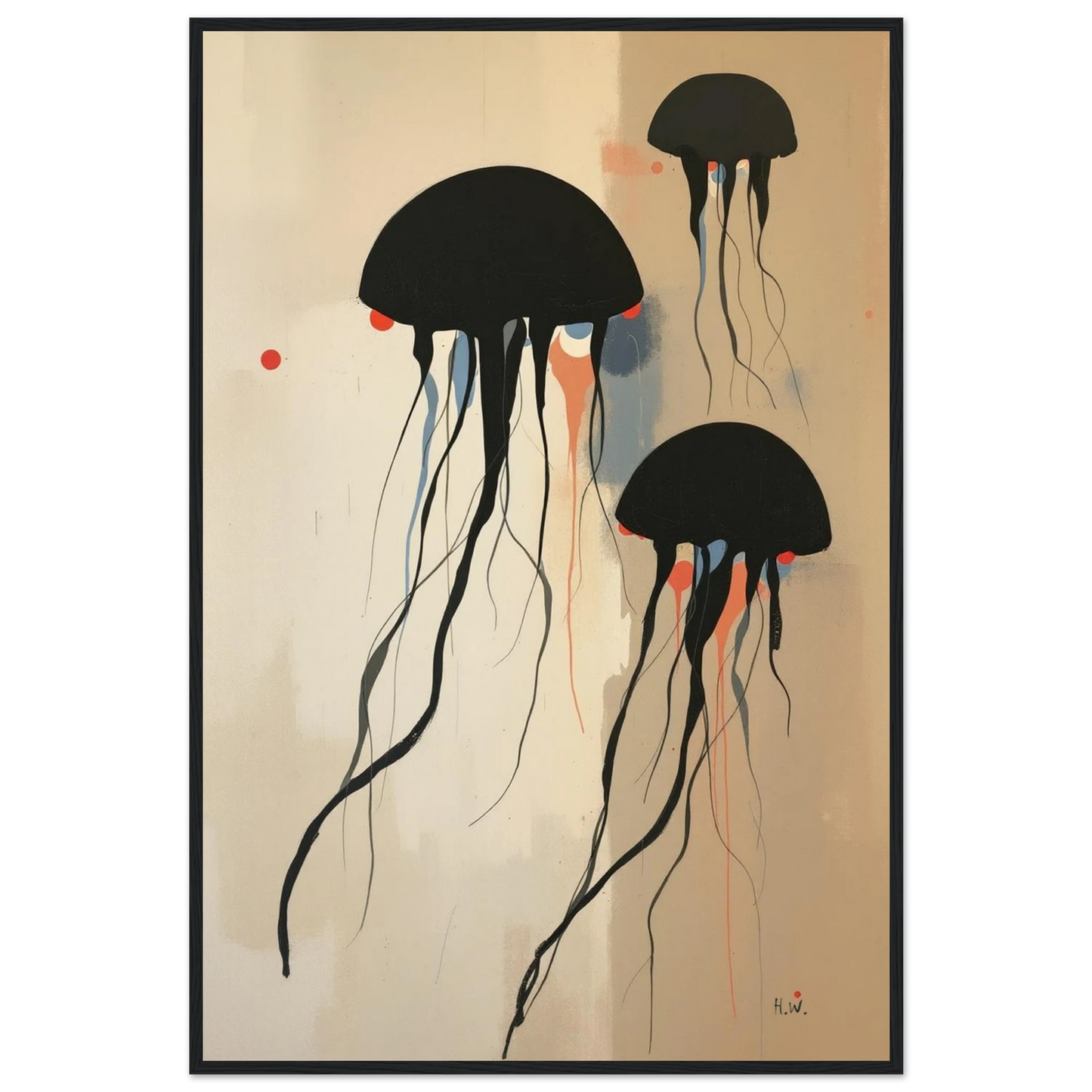 Minimalist Abstract Floating Jellyfish Art Print Black Wood Frame 60x90 cm 24x36″ Premium Matte Paper Wooden Framed Poster