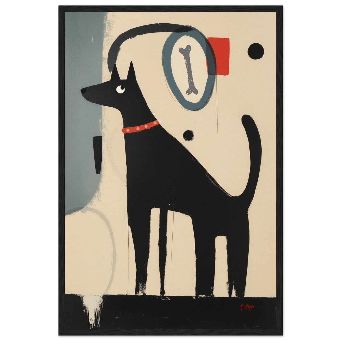 Quirky Modern Dog Art Print 40x60 cm 16x24″ Museum-Quality Matte Paper Wooden Framed Poster Black Wood Frame