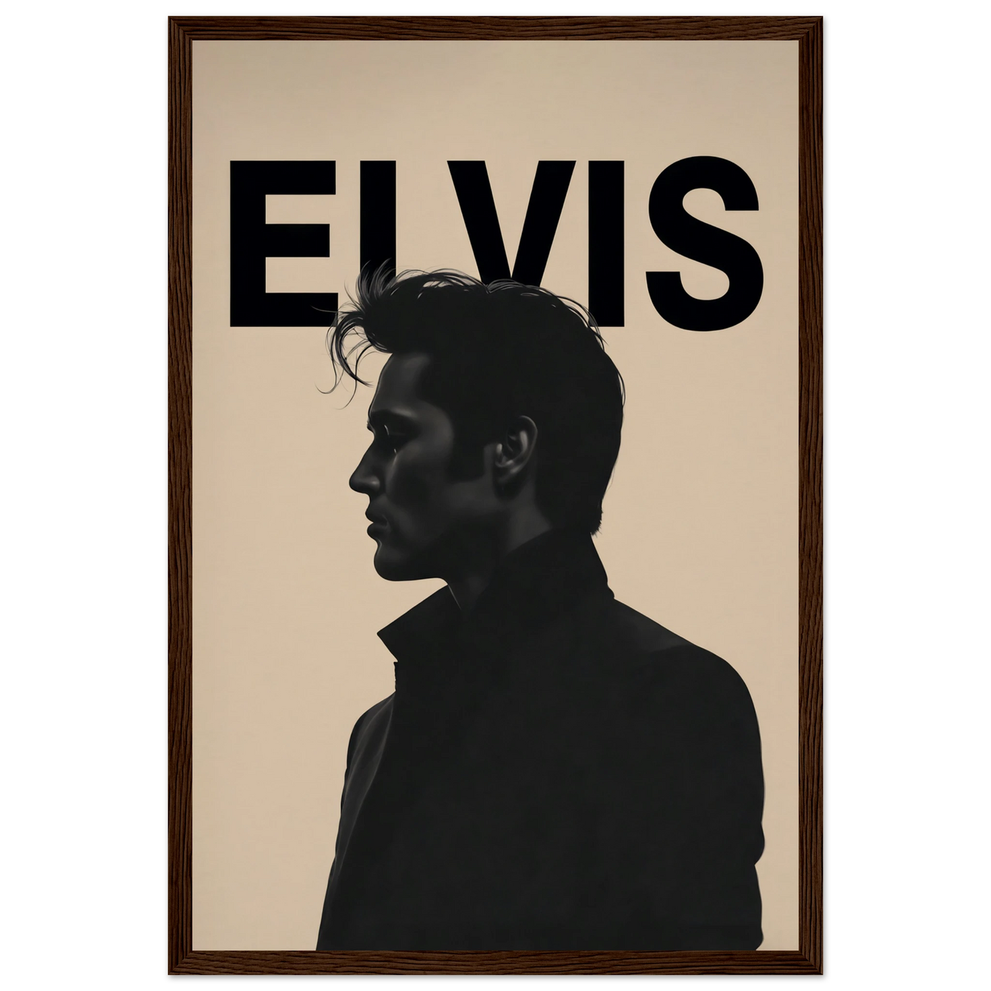 Young Elvis Presley Silhouette Art Print Dark Brown Wood Frame 30x45 cm 12x18″ Museum-Quality Matte Wooden Framed Poster