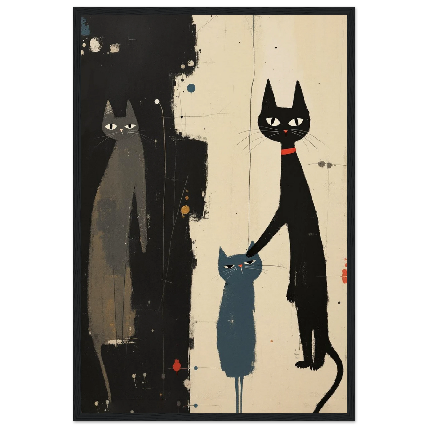Abstract Cat Family Art Poster Print Black Wood Frame 40x60 cm 16x24″ Museum-Quality Matte Paper Wooden Framed Poster