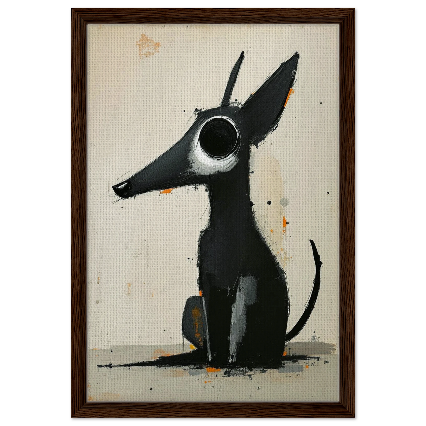 Big Eyed Abstract Dog Fine Art Print Dark Brown Wood Frame 40x60 cm 16x24″ Framed Canvas