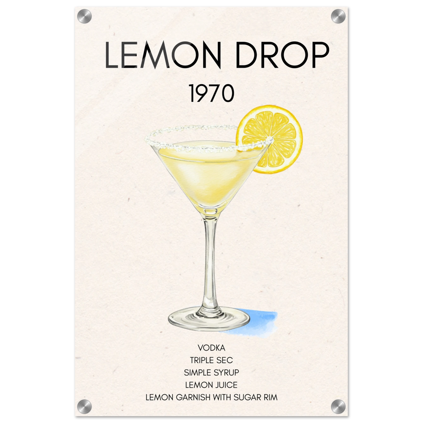 Lemon Drop Martini Cocktail Bar Poster Print No Frame 40x60 cm 16x24″ Sleek Acrylic Print