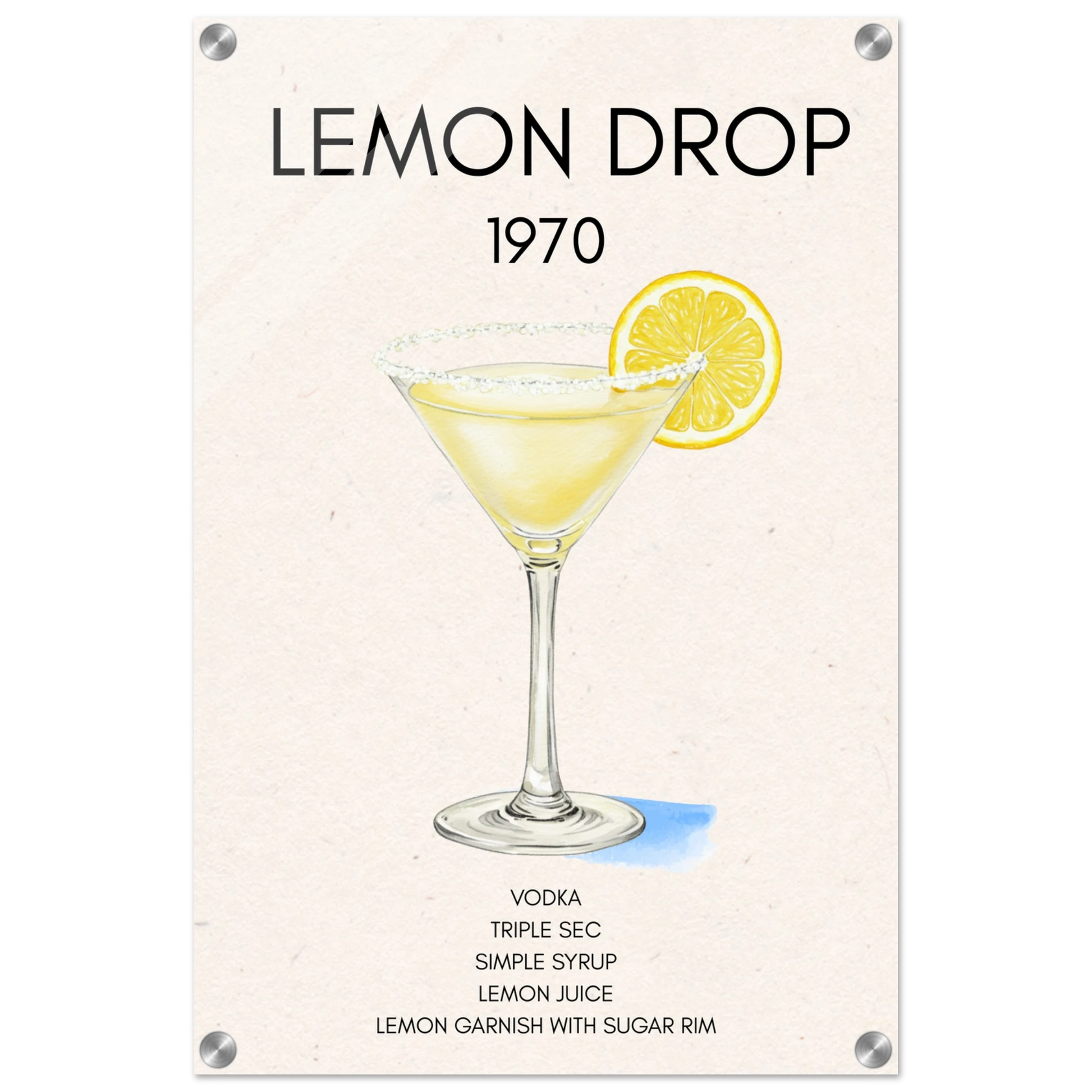 Lemon Drop Martini Cocktail Bar Art Print No Frame 40x60 cm 16x24″ Sleek Acrylic Print