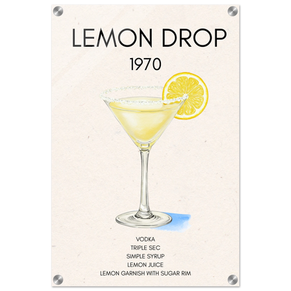 Lemon Drop Martini Cocktail Bar Art Print No Frame 40x60 cm 16x24″ Sleek Acrylic Print