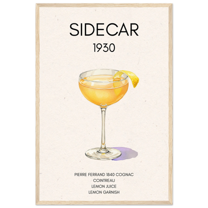 Classic Sidecar Cocktail Bar Art Print Light Wood Frame 40x60 cm 16x24″ Premium Matte Paper Wooden Framed Poster