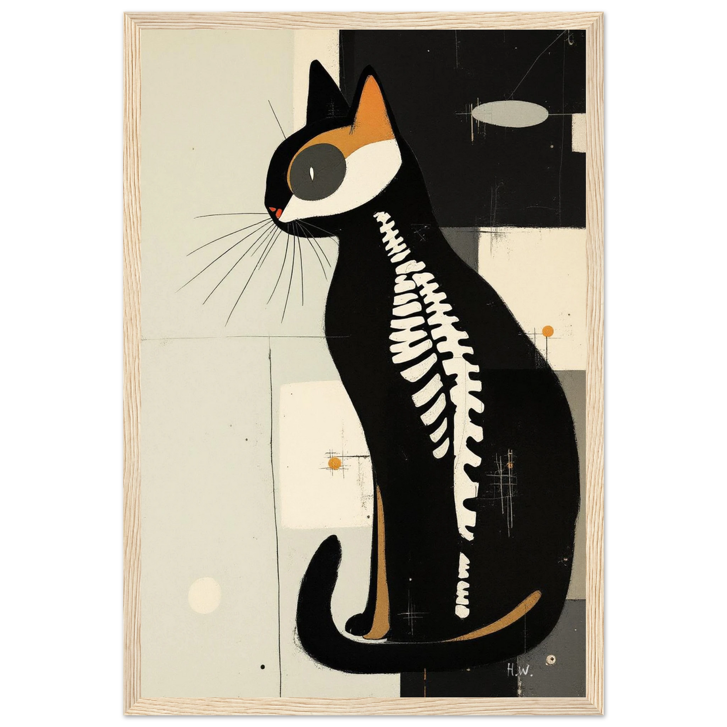 Modern Cat Skeleton Abstract Art Poster Print Light Wood Frame 30x45 cm 12x18″ Premium Matte Paper Wooden Framed Poster