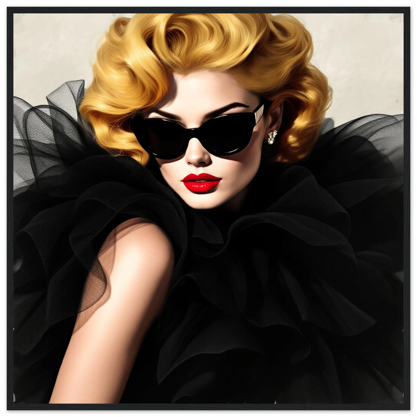 Paris Avant-Garde Retro Fashion Model Art Print 70x70 cm 28x28″ Premium Matte Wooden Framed Poster