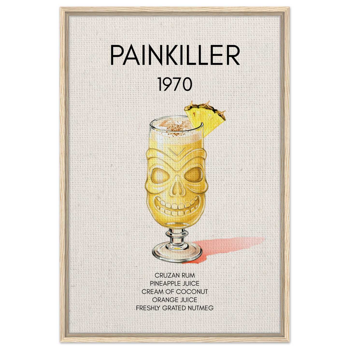 Painkiller Cocktail Bar Art Poster Print Light Wood Frame 60x90 cm 24x36″ Framed Canvas
