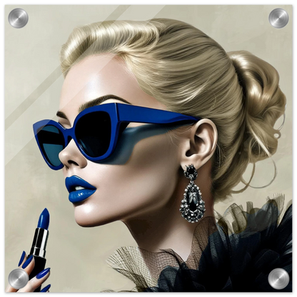 Retro Fashion Model Blue Lipstick Art Print 30x30 cm 12x12″ Sleek Acrylic Print