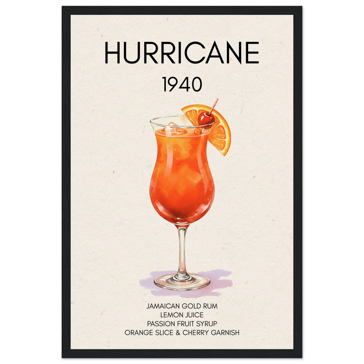 Hurricane Cocktail Bar Poster Print Black Wood Frame 30x45 cm 12x18″ Museum-Quality Matte Paper Wooden Framed Poster