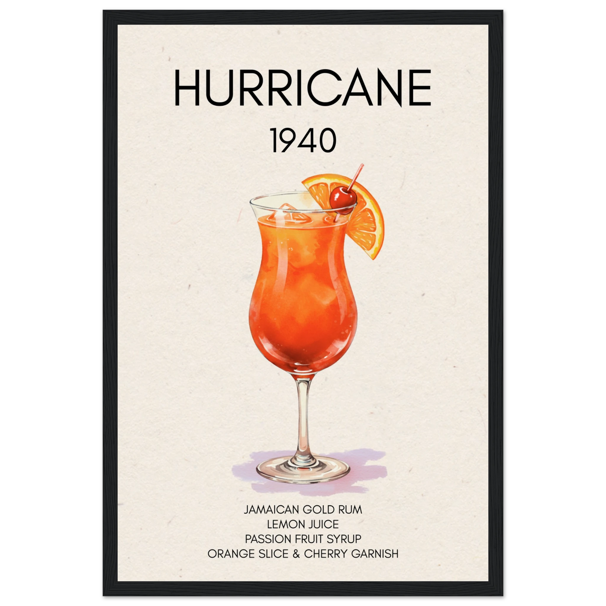Hurricane Cocktail Bar Art Print Black Wood Frame 30x45 cm 12x18″ Museum-Quality Matte Paper Wooden Framed Poster