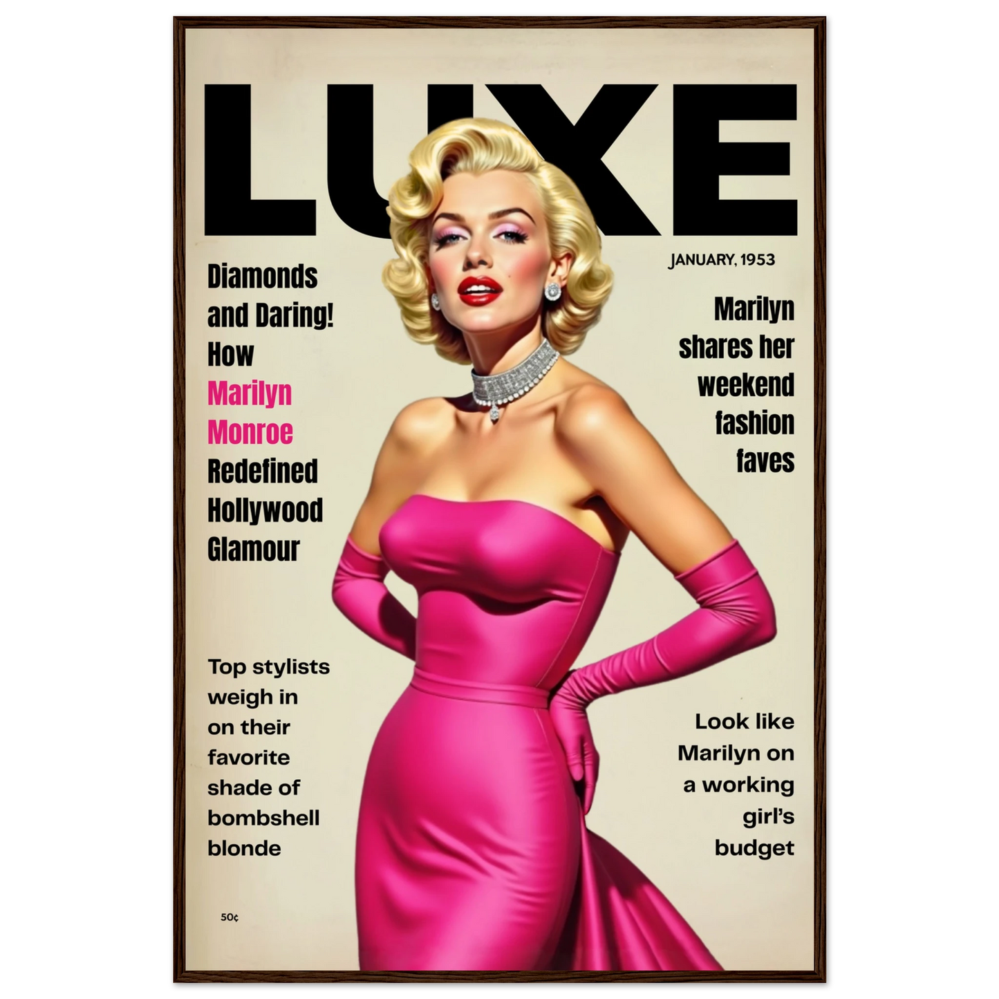 Marilyn Monroe Old Hollywood Art Print Dark Brown Wood Frame 60x90 cm 24x36″ Premium Semi-Glossy Paper Wooden Framed Poster