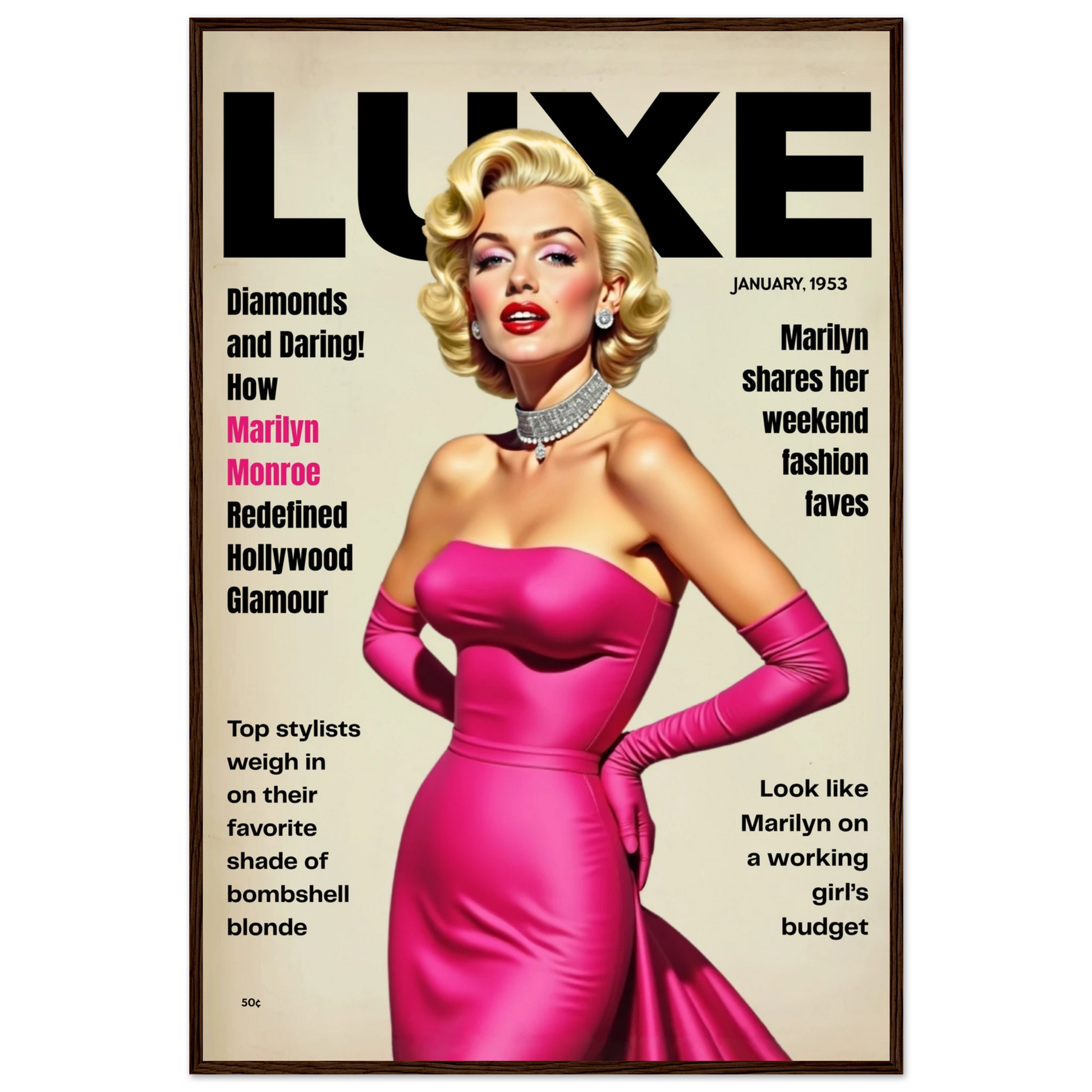 Marilyn Monroe Old Hollywood Art Print Dark Brown Wood Frame 60x90 cm 24x36″ Premium Semi-Glossy Paper Wooden Framed Poster