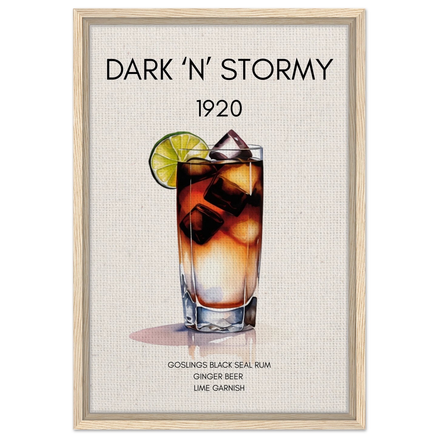 Dark n Stormy Cocktail Drink Bar Art Print Light Wood Frame 40x60 cm 16x24″ Framed Canvas