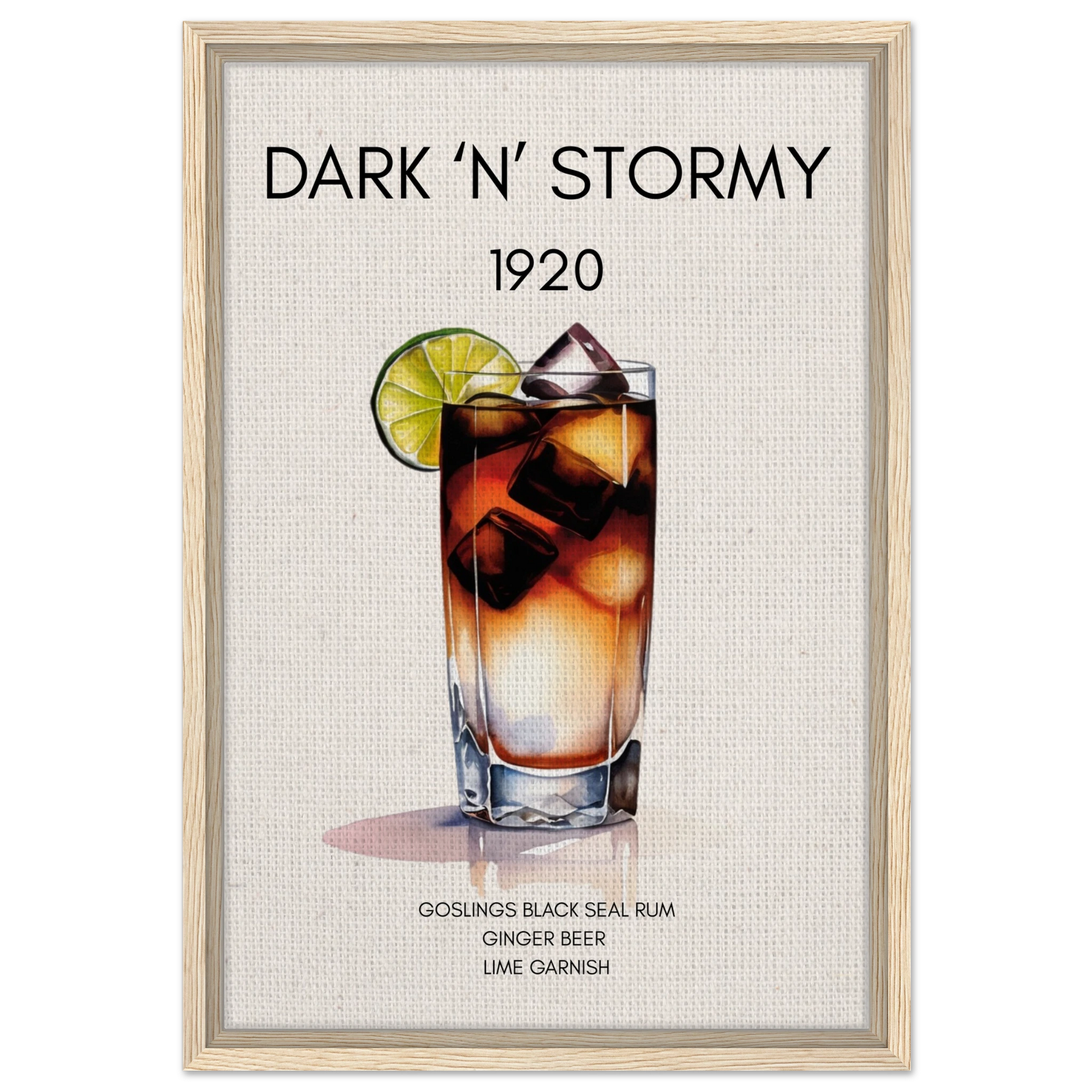 Dark n Stormy Cocktail Drink Bar Art Print Light Wood Frame 40x60 cm 16x24″ Framed Canvas