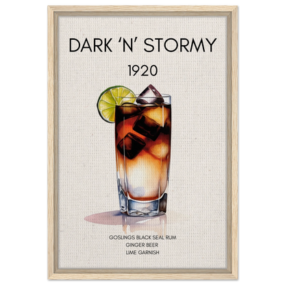Dark n Stormy Cocktail Drink Bar Art Print Light Wood Frame 40x60 cm 16x24″ Framed Canvas