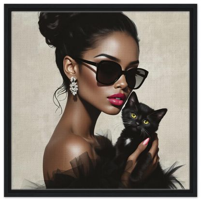 Retro Glam Fashion Model Kitten Art Print Framed Canvas 60x60 cm 24x24″