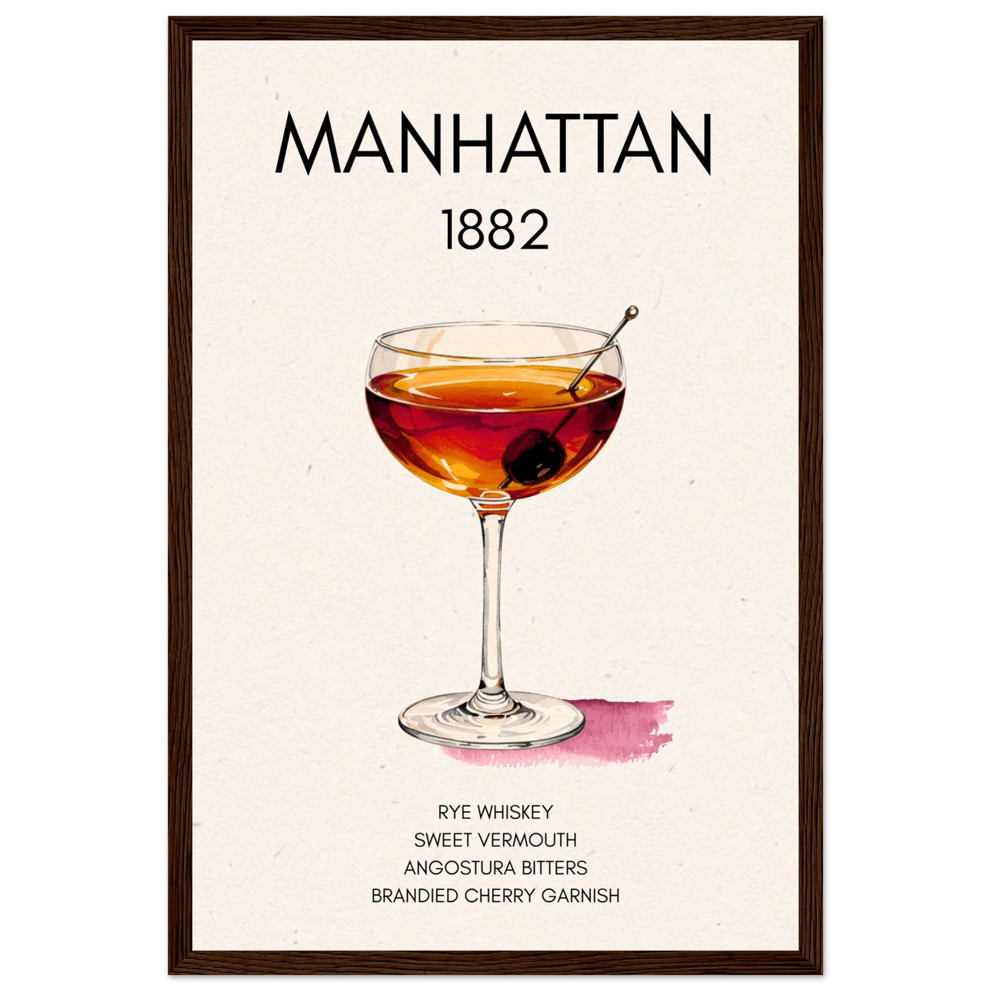 Classic Manhattan Cocktail Bar Art Print Dark Brown Wood Frame 30x45 cm 12x18″ Classic Matte Paper Wooden Framed Poster
