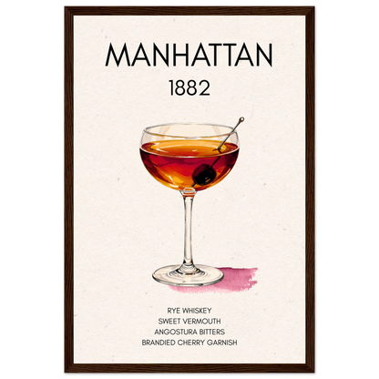 Classic Manhattan Cocktail Bar Art Print Dark Brown Wood Frame 30x45 cm 12x18″ Classic Matte Paper Wooden Framed Poster