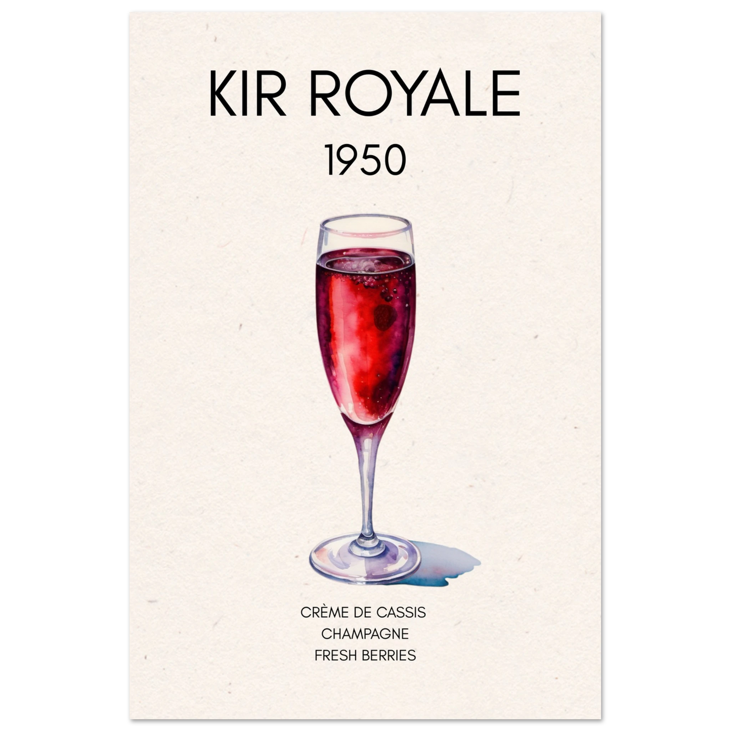Kir Royale Champagne Cocktail Bar Poster Print No Frame 40x60 cm 16x24″ Classic Matte Paper Poster