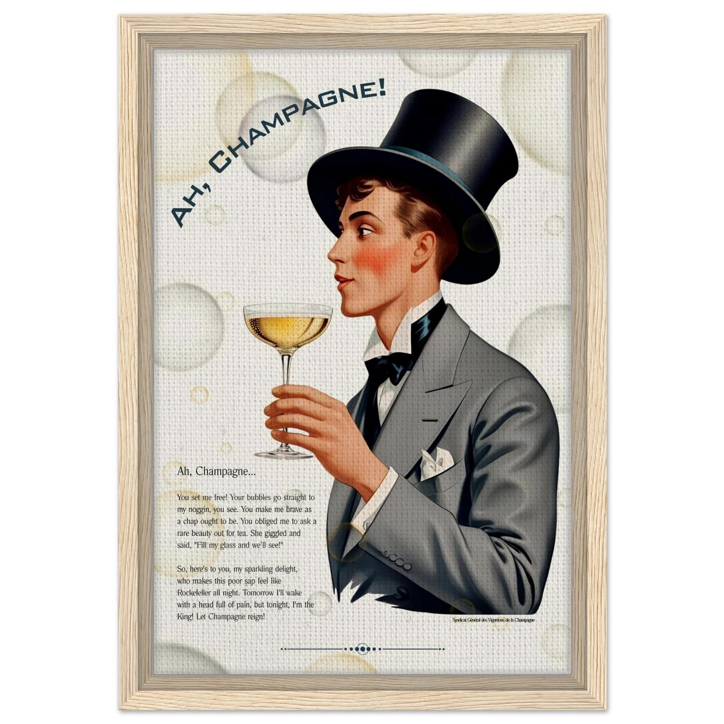 Art Deco Champagne Funny Poem Art Print 60x90 cm 24x36″ Canvas -