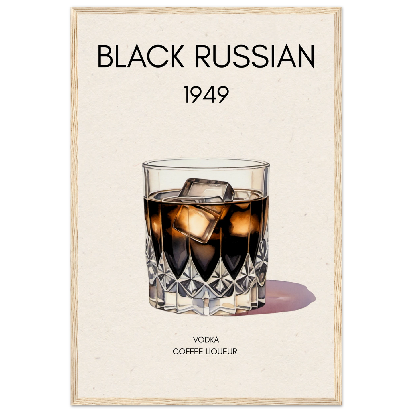 Black Russian Cocktail Bar Art Poster Print Light Wood Frame 40x60 cm 16x24″ Museum-Quality Matte Paper Wooden Framed Poster