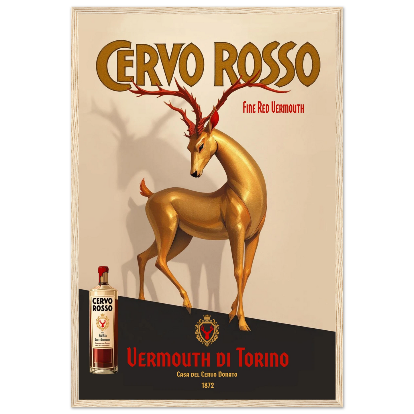 Art Deco Golden Deer Cocktail Bar Poster Print 40x60 cm 16x24″ Premium Matte Paper Wooden Framed Poster Light Wood Frame