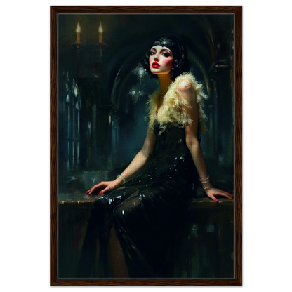 Speakeasy 1920s Elegant Flapper Art Print 60x90 cm 24x36″ Framed Canvas Dark Brown Wood Frame